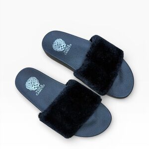 Vince Camuto Black Furry Slides - Women’s Sandals - EU Size 40 - US Size 9 M EUC